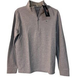 Vineyard Vines Kids Saltwater 1/4 Zip Pullover Sweatshirt Gray Stripe Preppy M